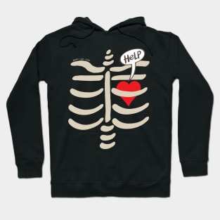 Red heart imprisoned in a rib cage asking for help Hoodie